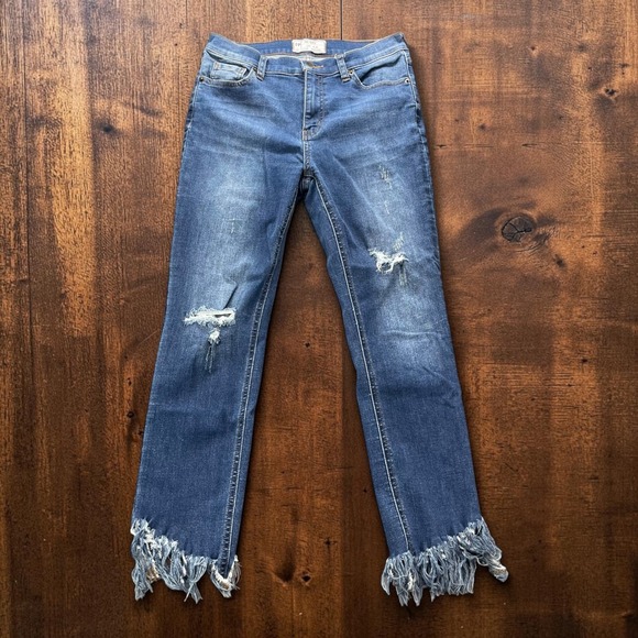 Free People Denim - Free People Distressed Fringe Hem Skinny Jeans Medium Wash Blue W28 L24